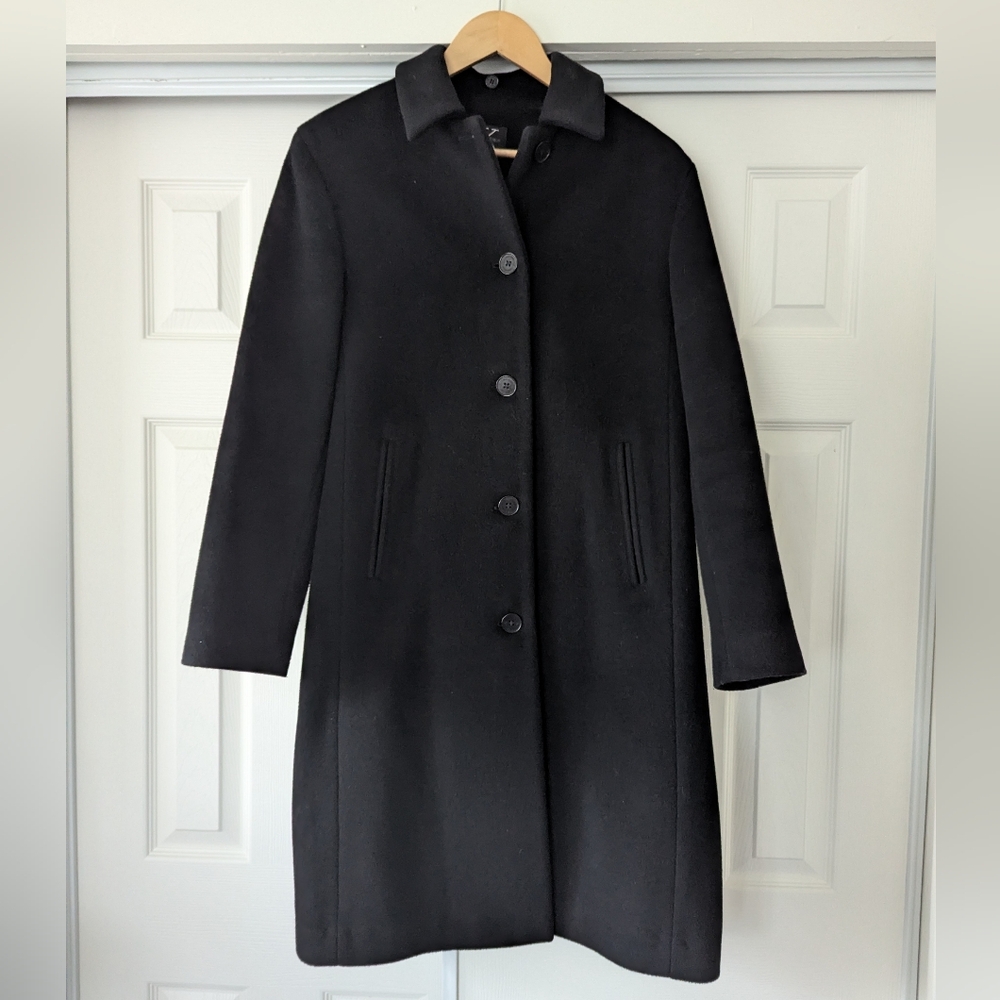 Calvin Klein Minimalist Black Wool Blend Long Coat Fall Winter Classic Size 8